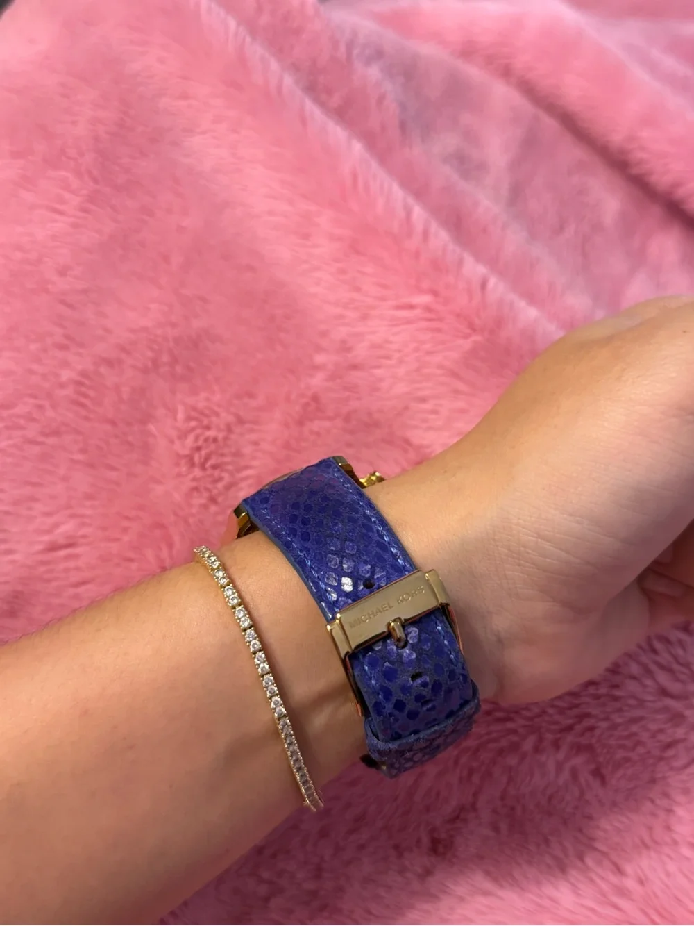 Michael Kors Gold Tone Crystal Pavé Watch with Blue Strap